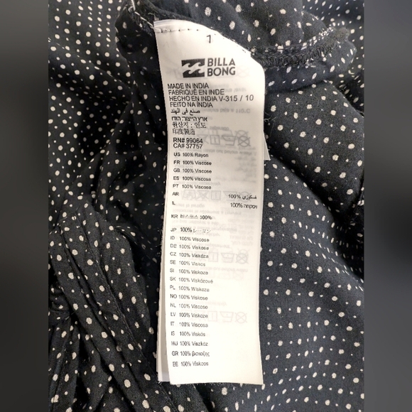 Billabong Black White Polka Dot Daisy Duke Tie Front Bell Sleeve Shirt Medium - Picture 9 of 9